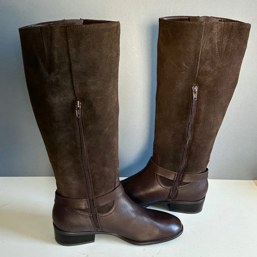 Lauren Ralph Lauren Tall Boots Size 8 Brown Suede Leather Riding Harness